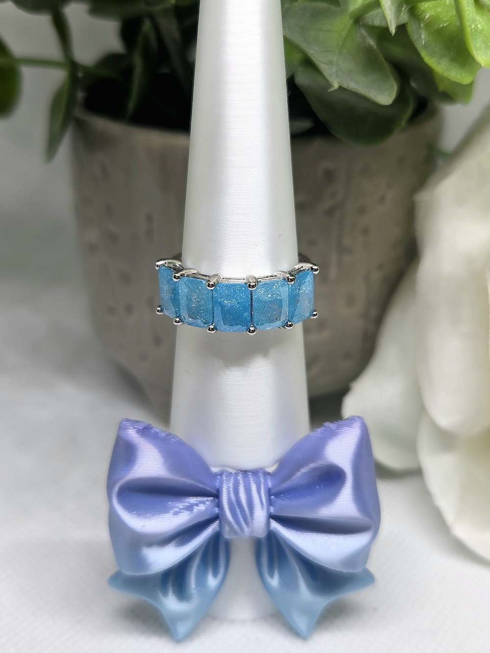 BP Blue Ice Crystal Row Ring On Rhodium Plating